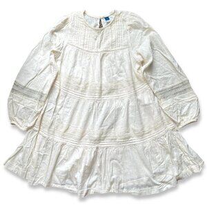 Old Navy LS Pintuck Lace Dress Women Size S Creme de la Creme Boho Midi Peasant